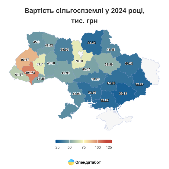 Вартість сільгоспземлі у 2024 році, тис. грн